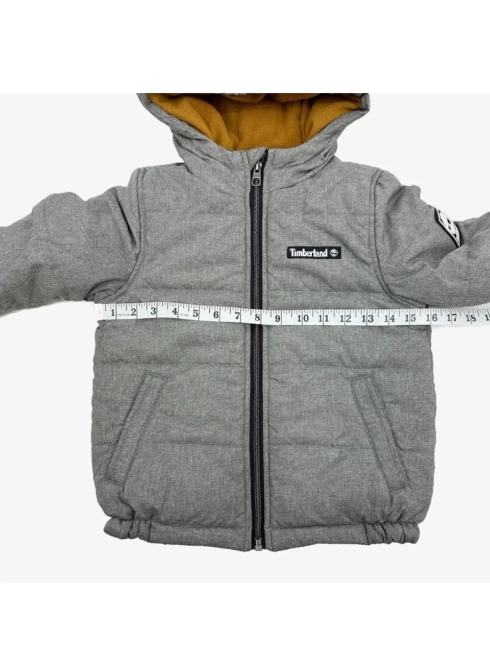 Timberland Boys Heavyweight Puffer Jacket Gray Orange Medium